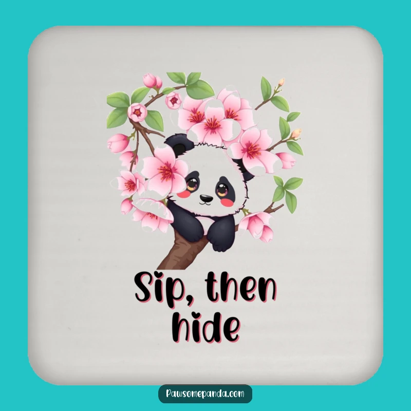 Funny Curious Panda Cherry Blossom Coasters - Protect Surfaces with Nature's Charm