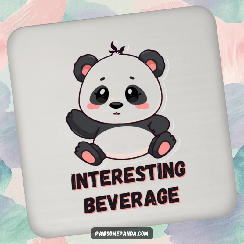 Funny drink coaster featuring a cute panda character with a curious head tilt, adding a touch of playful inquiry to table protection.