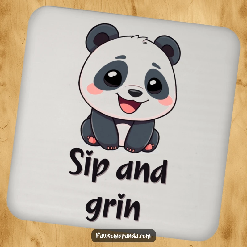 Funny Panda Coaster showcasing a character with a wide, goofy grin, perfect for protecting furniture with a smile.