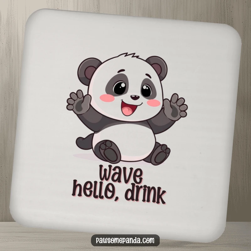 Funny Coaster: A panda waving with a big, friendly smile, bringing joy and humor to surfaces, a perfect funny gift.