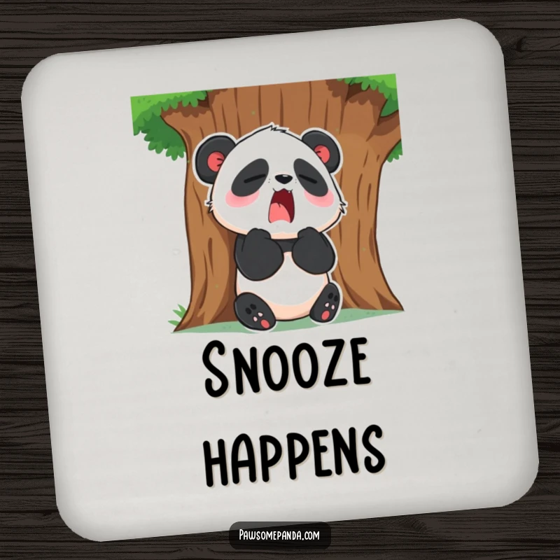 Funny Coaster: A sleepy panda character yawns widely against a tree, bringing a peaceful vibe to any surface.