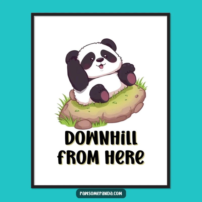 Funny Curious Panda Rolling Hill Poster - Whimsical Wall Art Gift