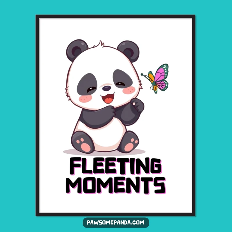 Funny Panda Butterfly Chase Poster - Playful Wall Art & Gift
