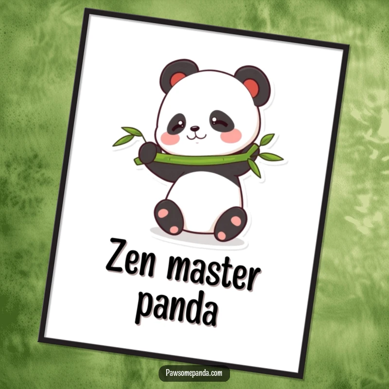 Funny balancing panda poster showcasing a cute panda character in a comical pose, trying to balance a bamboo stalk.