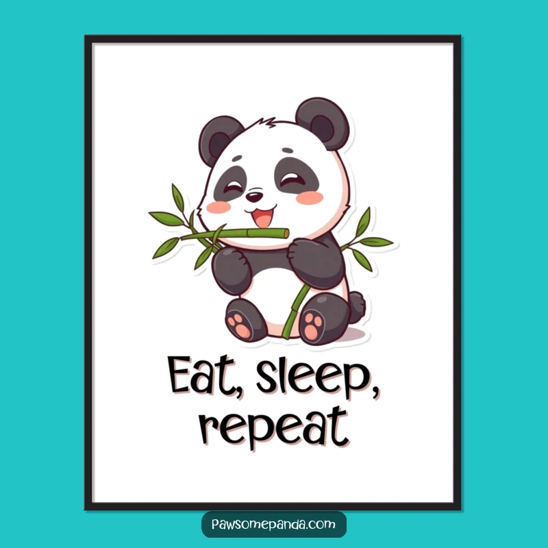 Funny Cute Panda Bamboo Munching Poster, Whimsical Wall Art Gift