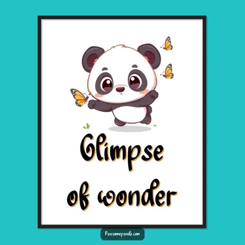 Funny Kawaii Panda Butterfly Poster - Cute Wall Art Surprise Panda