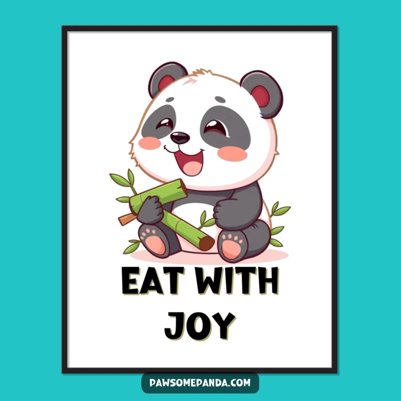 Funny Kawaii Panda Munching Poster: Cheerful Panda Art, Delightful Funny Gift Decor