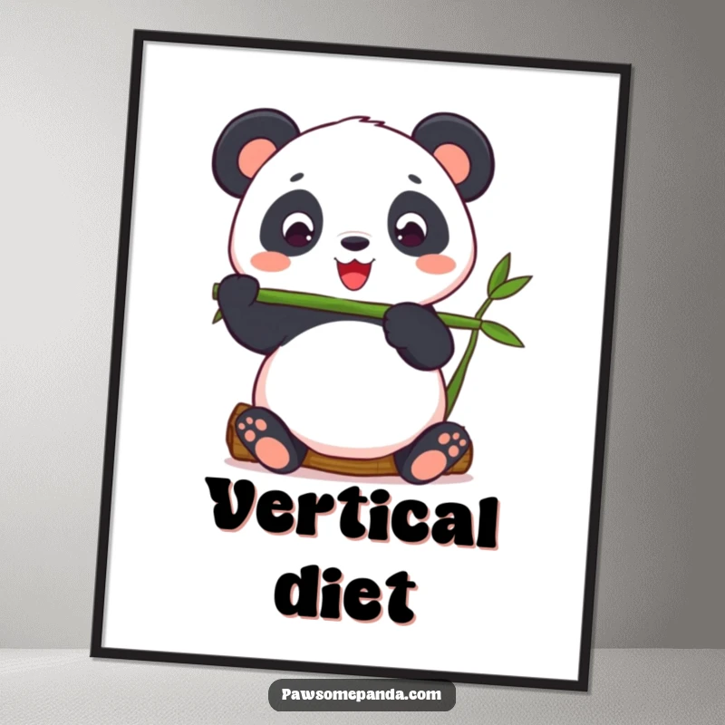 Funny panda balancing bamboo on a vibrant poster, bringing zen energy indoors.