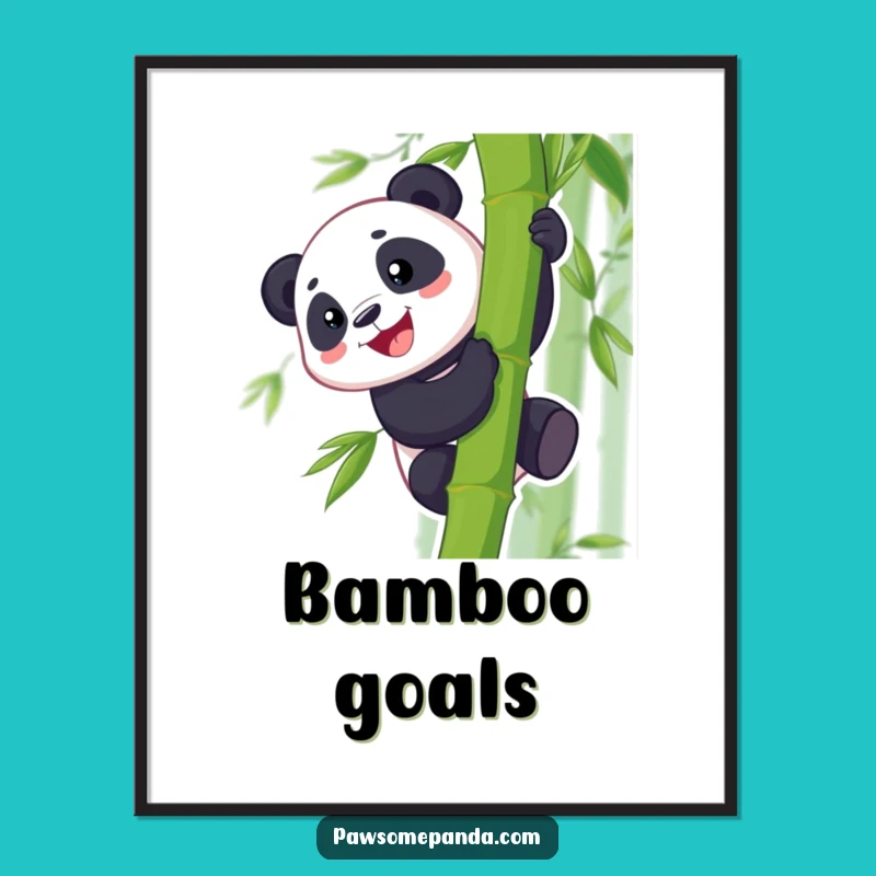 Funny Panda Bamboo Climb Poster: Grinning Climber's Hilarious Wall Art