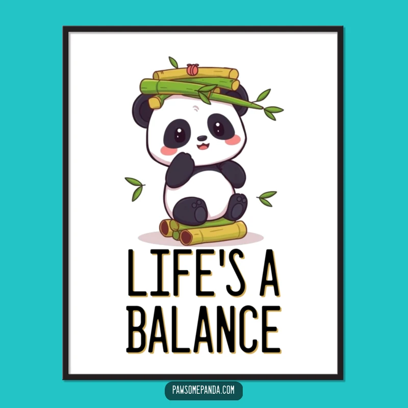 Funny Panda Poster: Bamboo Balancing Act, Whimsical Wall Art Gift