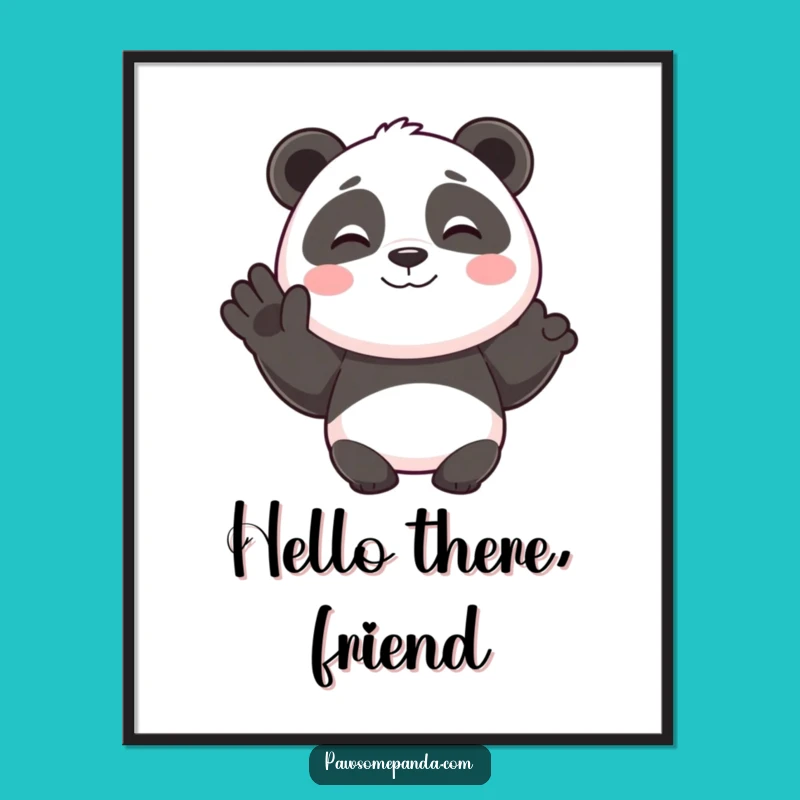Funny Smiling Panda Happy Wave Poster, Whimsical Wall Art Gift