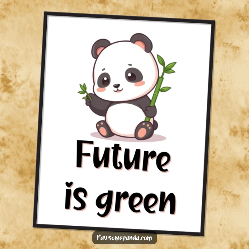 Funny Poster: A small panda character happily pats a tiny bamboo sprout, symbolizing nurturing and the beauty of growth.