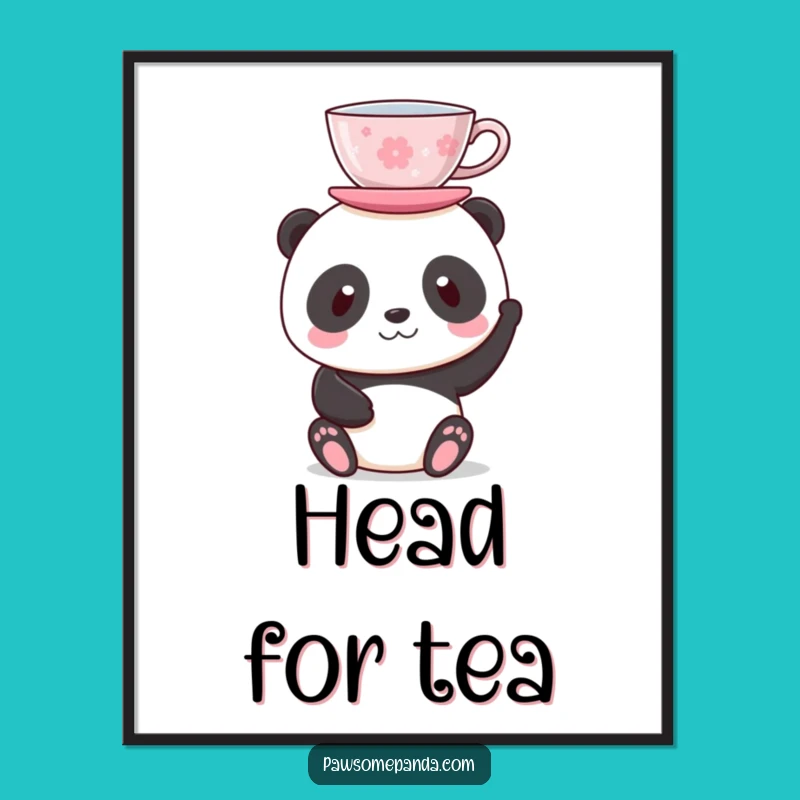 Funny Panda Tea Art Poster - Elegant Balancing Design, Great Funny Gift!