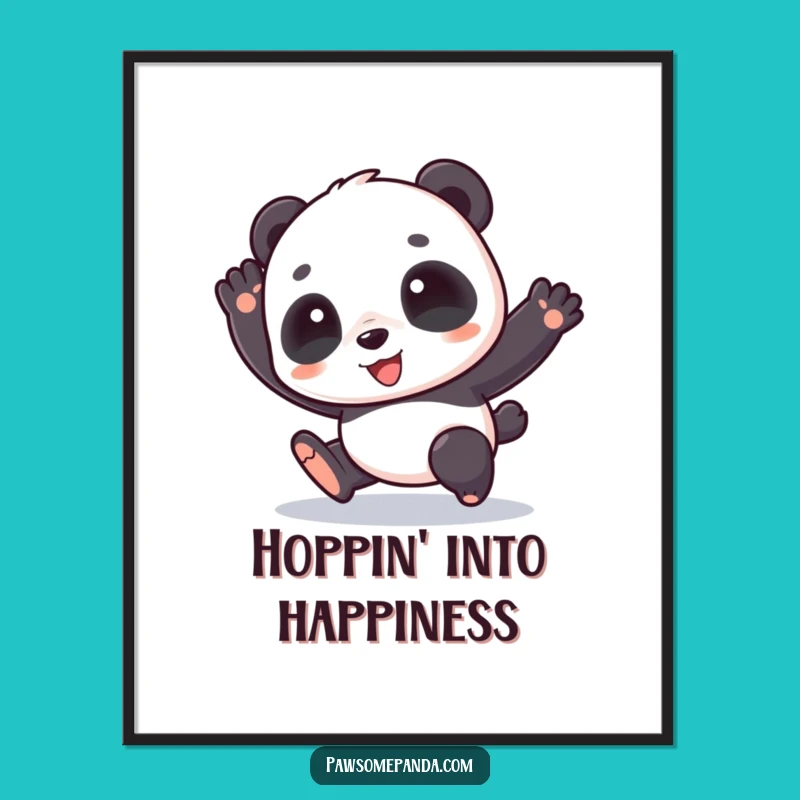 Funny Panda Hop Poster: Adorable Wall Art with Happy Cartoon Character Decor Gift!