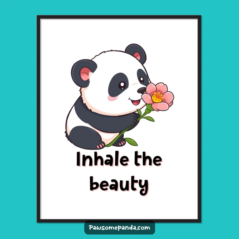 Funny Panda Flower Poster: Curious Panda Art, Whimsical Humorous Wall Decor Gift