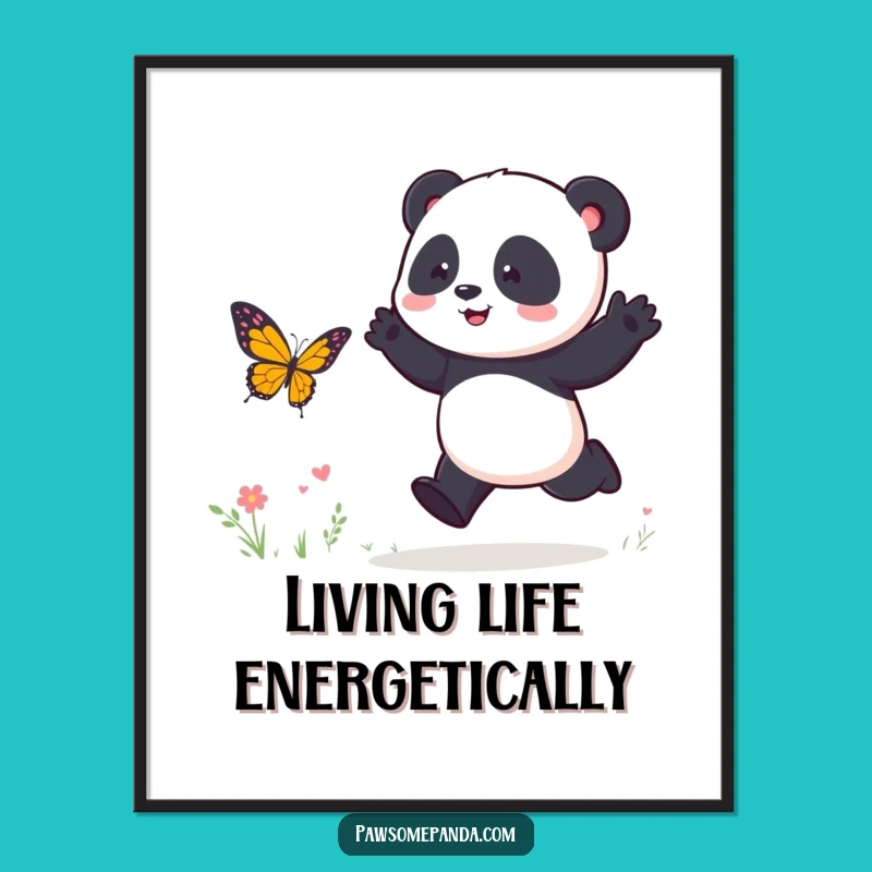Funny Panda Butterfly Chase Poster: Vibrant Wall Art, An Inspiring Funny Gift!