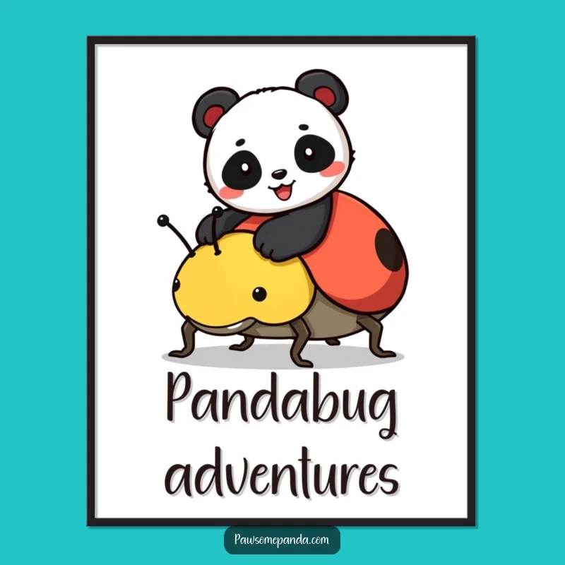 Funny Panda Ladybug Ride Poster - Whimsical Wall Art & Gift Idea