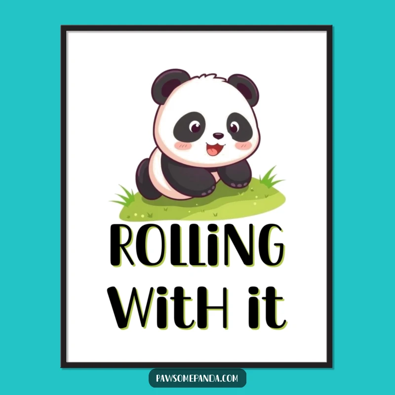 Funny Kawaii Panda Rolling Hill Poster - Adorable Cute Panda Wall Art