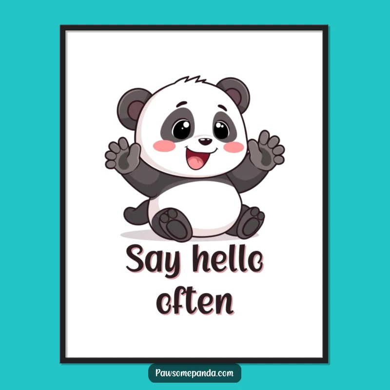 Funny Panda Waving Poster: Bring Joyful Greetings and Smiles to Your Walls