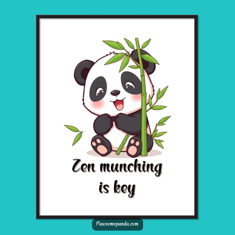 Funny Panda Bamboo Munching Poster: Happy Character Art for Nature Decor Gift