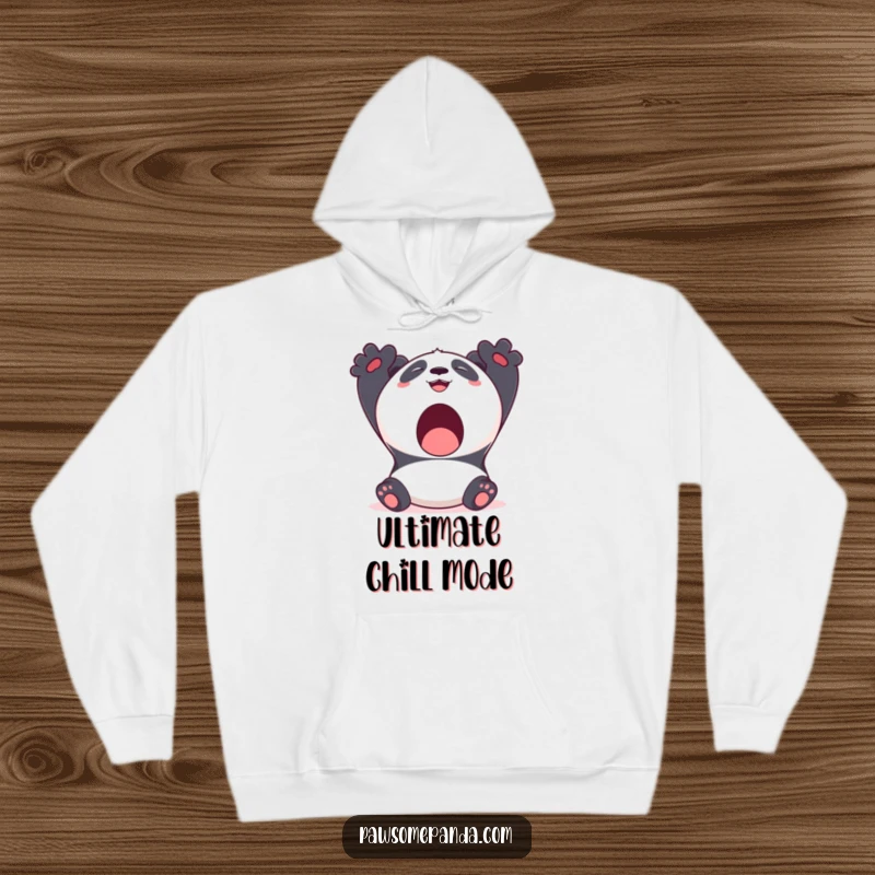 Funny Kawaii Panda Hoodie featuring a cute panda bear stretching with a big yawn and a happy smile, perfect for lounging.