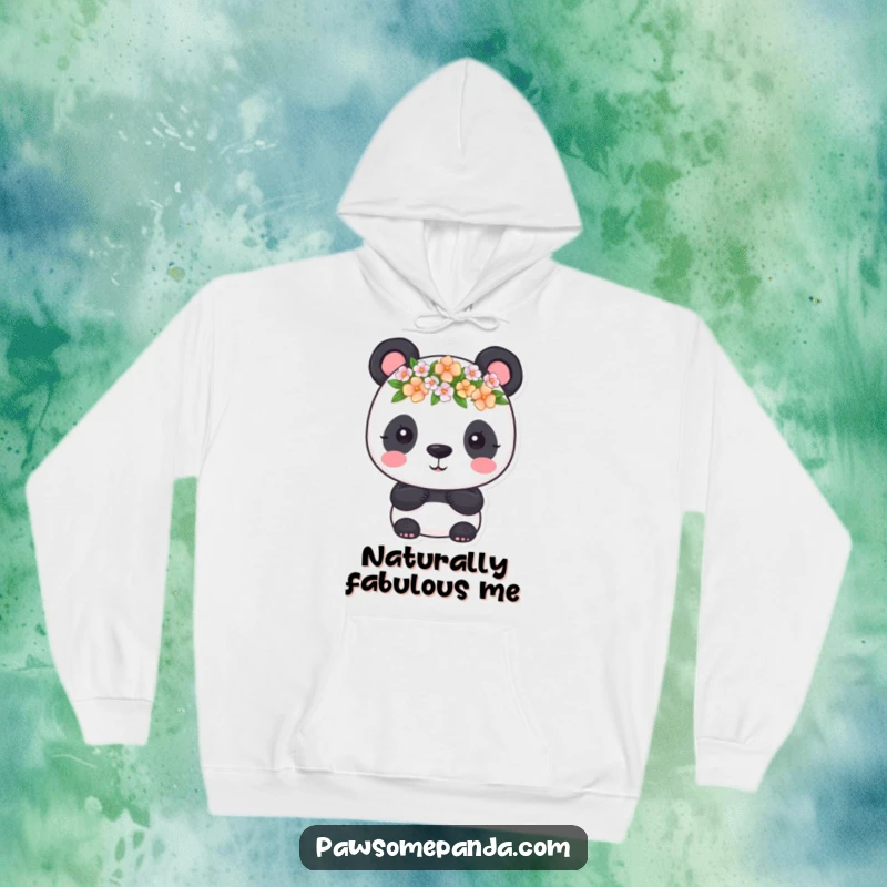 Funny Hoodie: A cute panda wearing a tiny flower crown, offering cozy comfort and floral humor, an ideal funny gift.