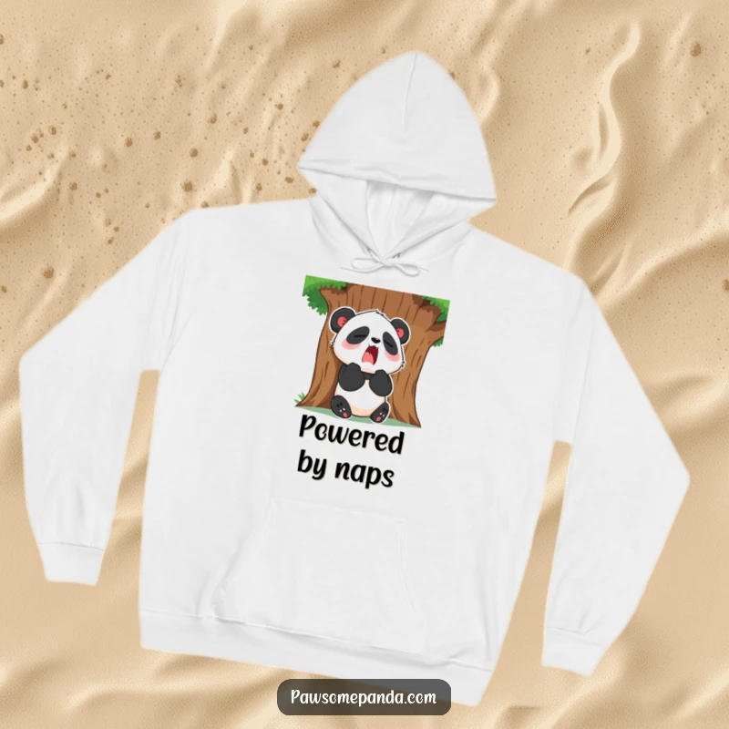Funny Hoodie: A sleepy panda character relaxes against a tree, yawning widely, radiating warmth and comfort.