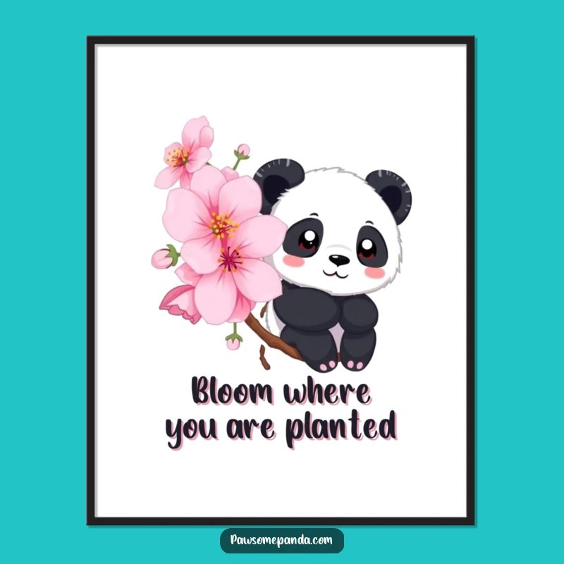 Free Printable Panda Art: Cute Cherry Blossom Downloadable Wall Decor