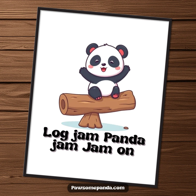 Funny Free Printable Wall Art: Playful panda masterfully balancing on a log, a hilarious downloadable art print. Fun for any panda enthusiast.