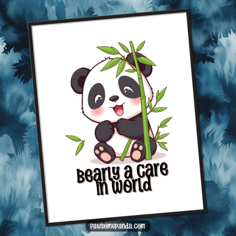 Funny Free Printable Wall Art: A happy panda character contentedly munching on bamboo, adding serene and humorous decor.