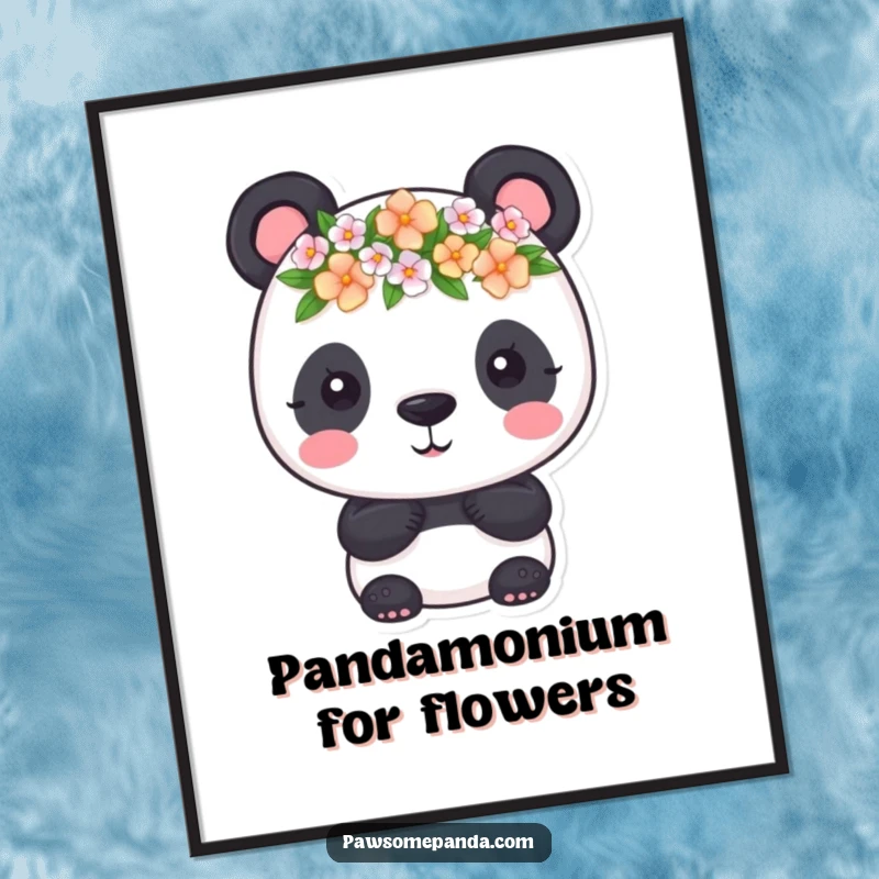 Funny Free Printable Wall Art: A cute panda wearing a tiny flower crown, exuding whimsical charm and natural beauty.