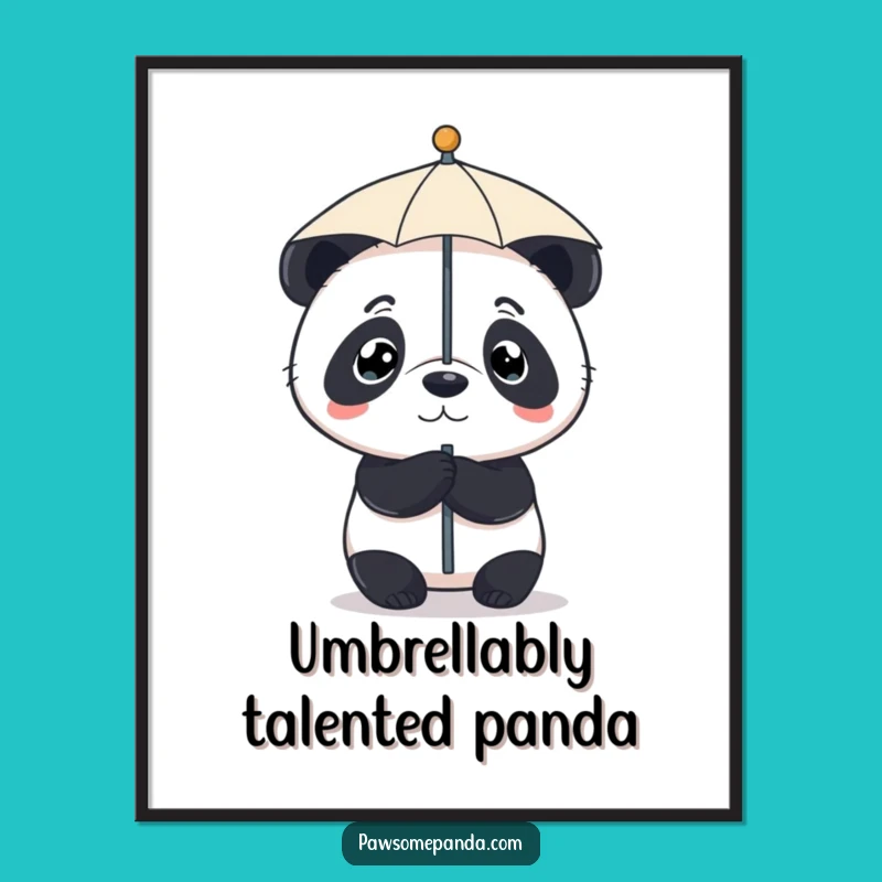 Free Printable Wall Art: Determined Panda Umbrella, Quirky Downloadable Decor