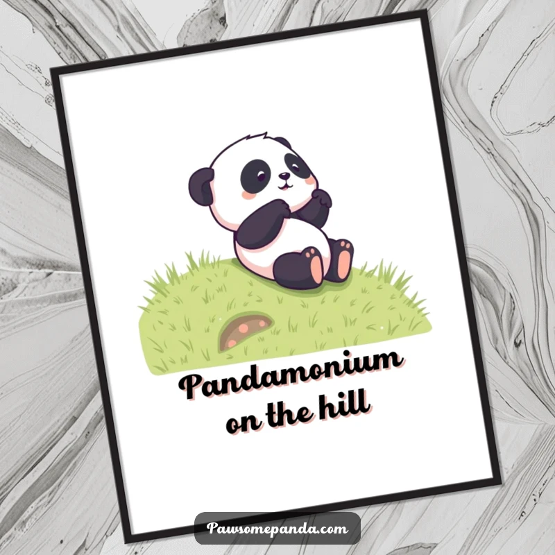 Funny Free Printable Wall Art: A happy panda comically rolls down a grassy hill, bringing joy to any room.