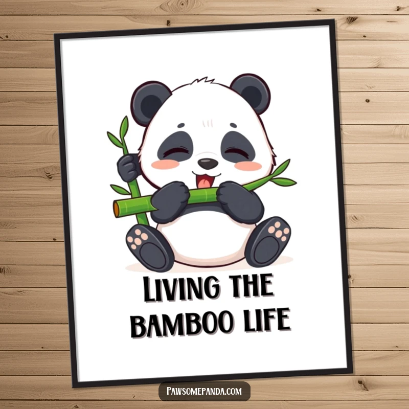 Funny Free Printable Wall Art: A panda contentedly eats bamboo with closed eyes, creating a humorous and serene wall decoration.