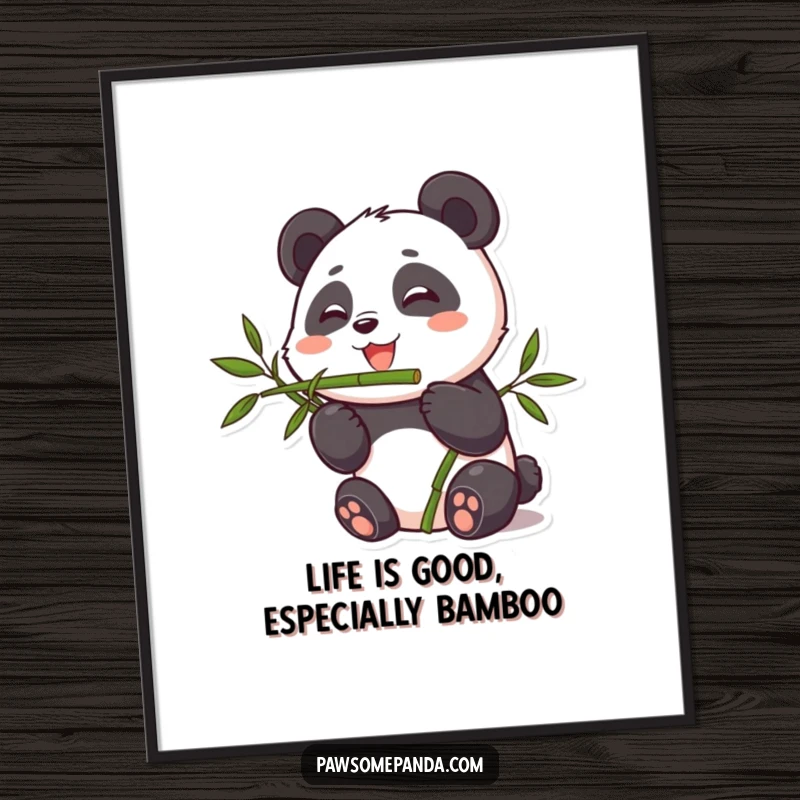 Funny Free Printable Wall Art: A cute panda joyfully munching on a stalk of bamboo, symbolizing peace and happiness.