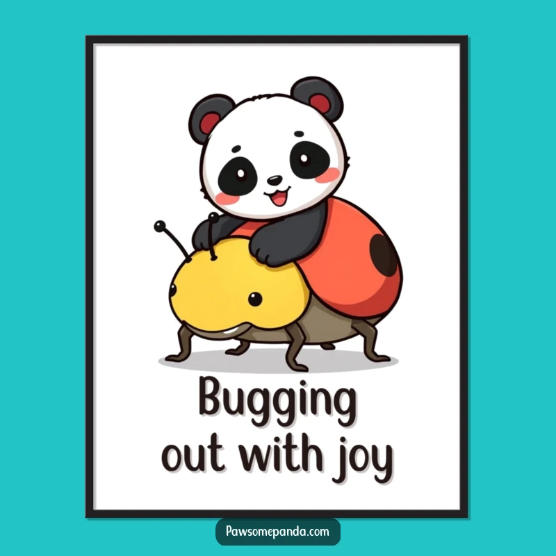 Free Printable Wall Art: Panda Ladybug Ride - Funny Downloadable Art