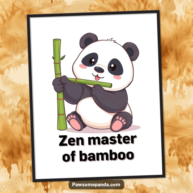 Funny Free Printable Wall Art: A charmingly chubby panda bear with a determined expression, balancing a green bamboo shoot on the end of its nose.