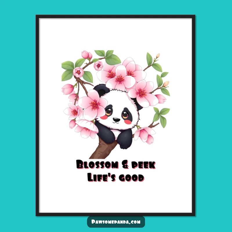 Funny Free Printable Wall Art: Curious Panda Blossom Peek Decor