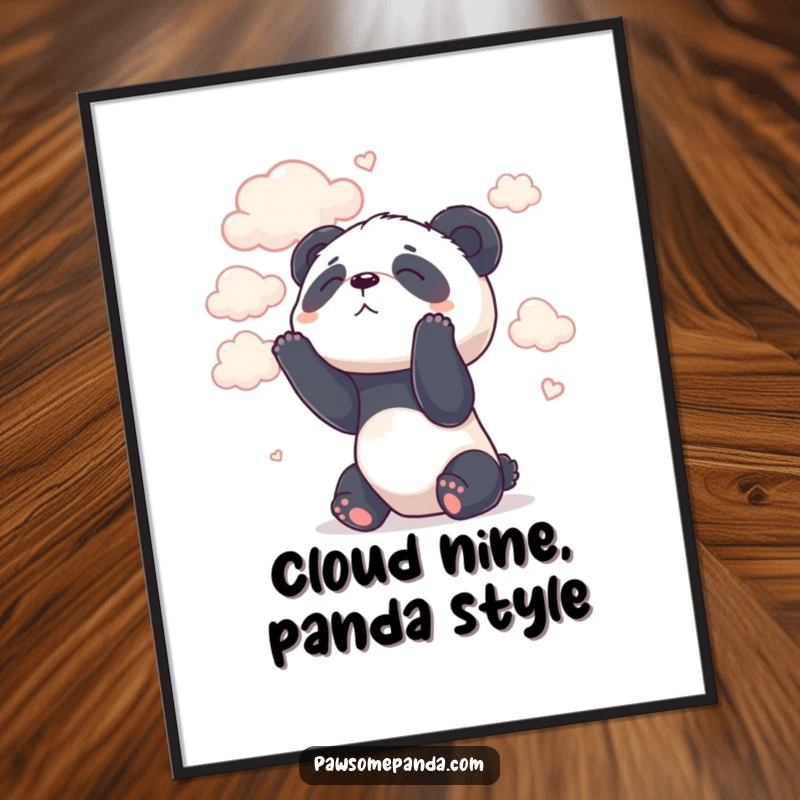 Funny Free Printable Wall Art: A panda with a dreamy expression looking up at soft, fluffy clouds. Whimsical and peaceful decor.