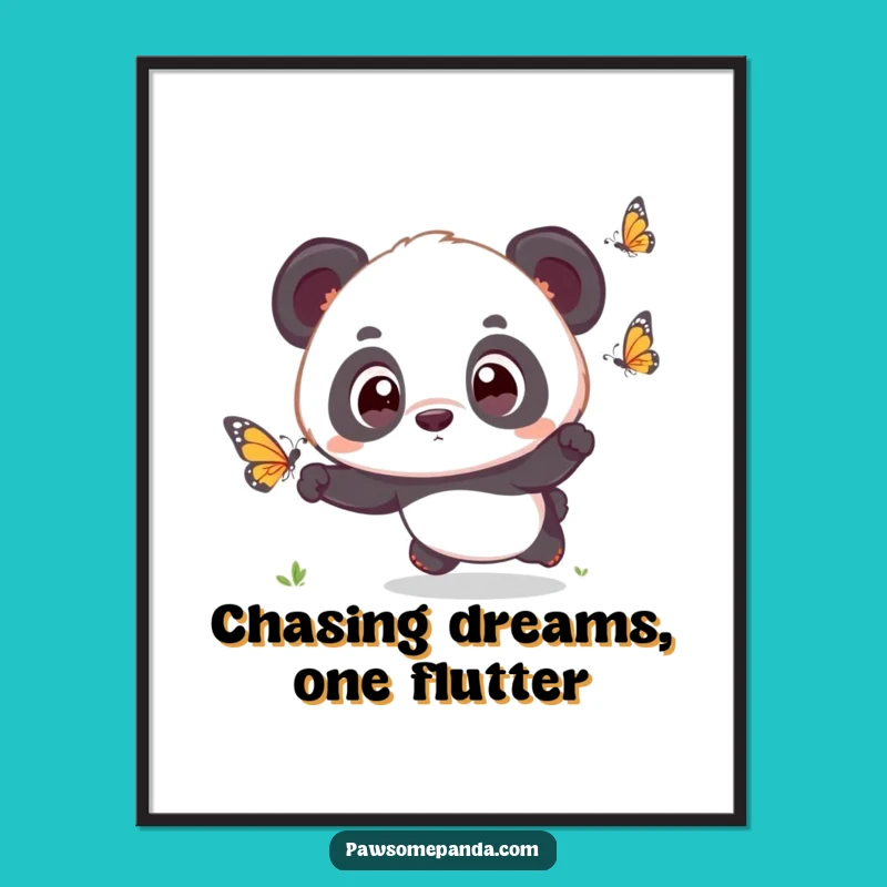 Funny Free Printable Wall Art: Panda Chasing Butterfly, Whimsical Downloadable Decor