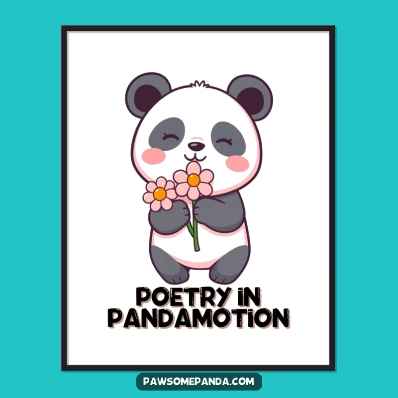 Funny Free Printable Wall Art: Panda with Flower - Downloadable Decor