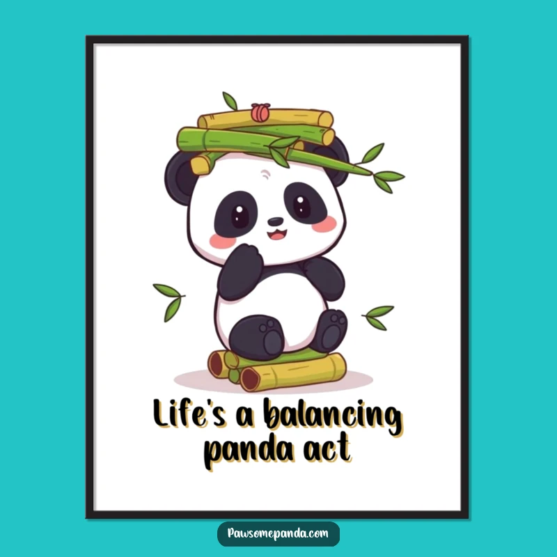 Free Printable Panda Art: Bamboo Balance Funny Downloadable Wall Decor