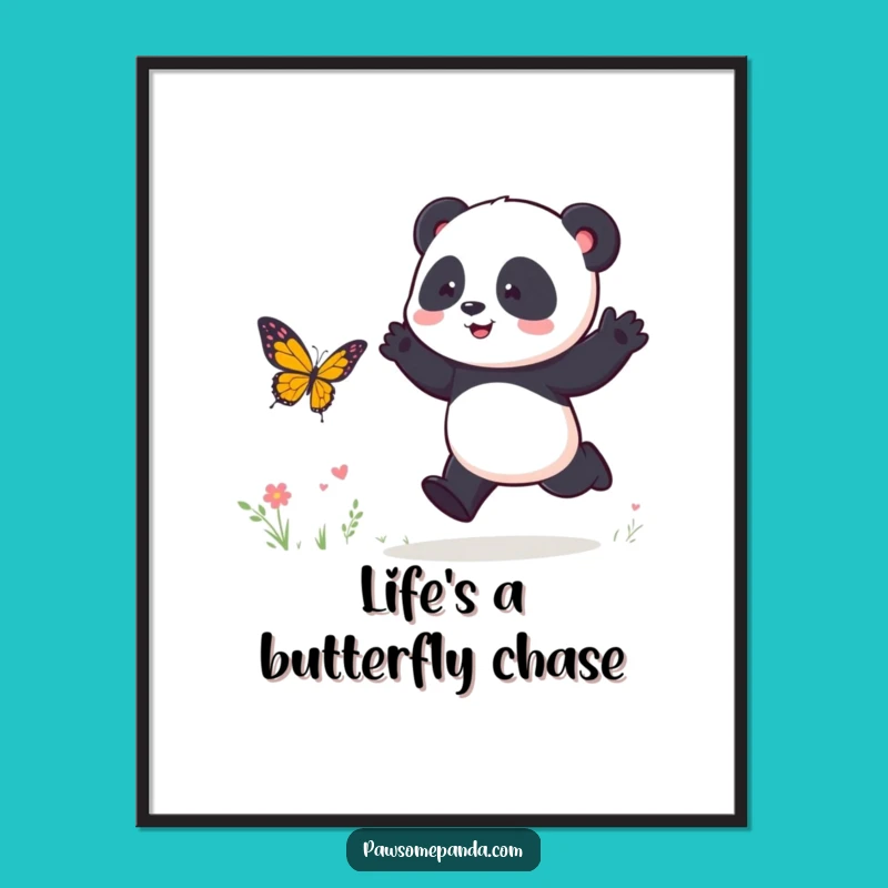Free Printable Wall Art: Funny Panda Butterfly Chase, Energetic Hop Downloadable Art