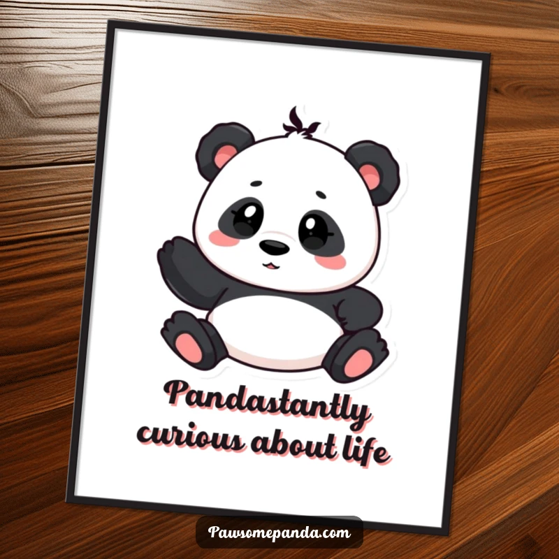 Funny Free Printable Wall Art of a panda character curiously tilting its head, adding a whimsical touch to any room.
