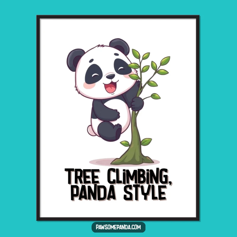 Funny Printable Wall Art: Free Panda Climbing Tree, Humorous Downloadable Decor