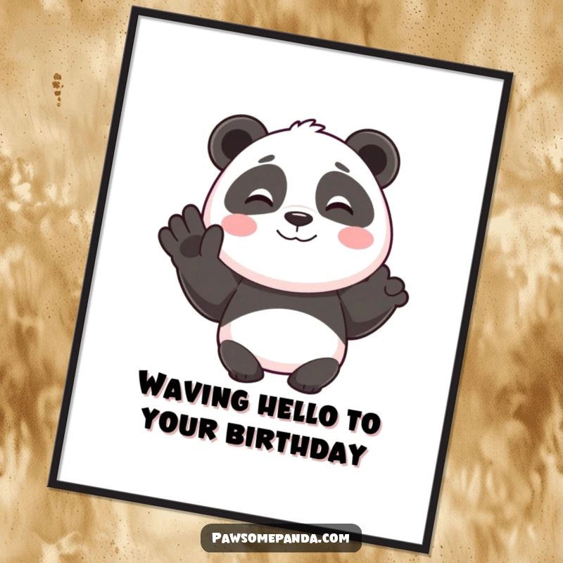 Funny Free Printable Wall Art: A smiling panda character giving a cheerful and friendly wave, perfect for a welcoming vibe.