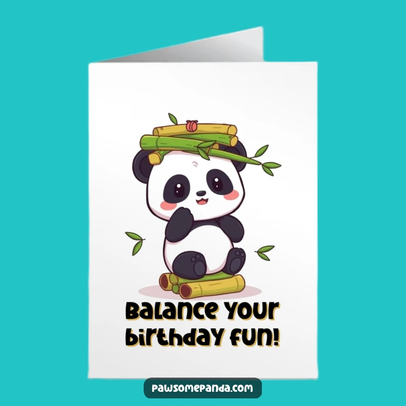 Free Printable Panda Birthday Card: Bamboo Balance Funny Downloadable Gift Card