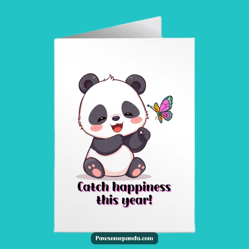 Free Printable Birthday Panda Card: Butterfly Chase - Funny Downloadable Gift