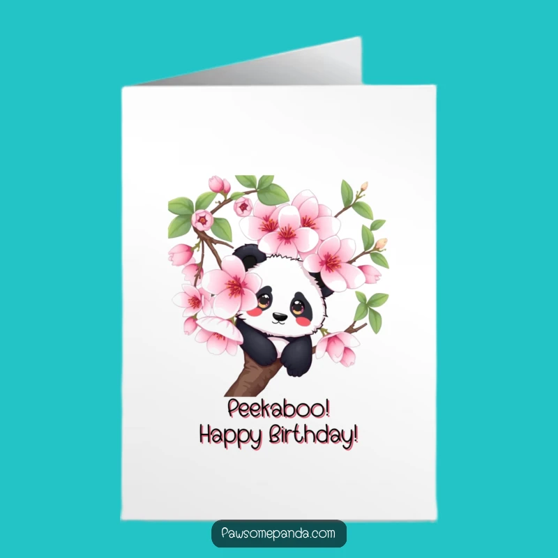 Free Printable Birthday Card: Curious Panda Cherry Blossom Surprise!