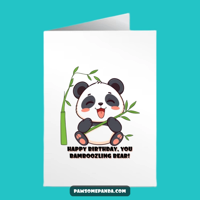 Free Printable Birthday Card: Joyful Panda Munching Bamboo for Wishes